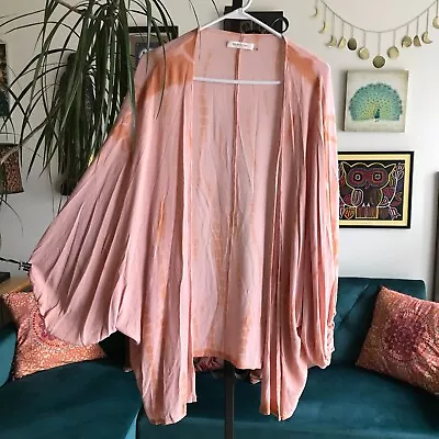 MUSTARD SEED Size L Peach & Orange Tie Dye Batwing Kimono Cardigan Boho Hippie • $21.99