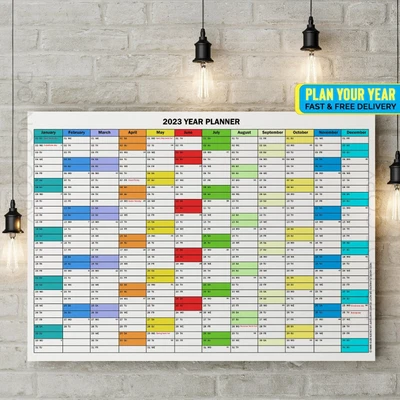 £3.99 • Buy 2023 Full Year Wall Planner Home Office 2023 Calendar UK Unmounted A2 A1