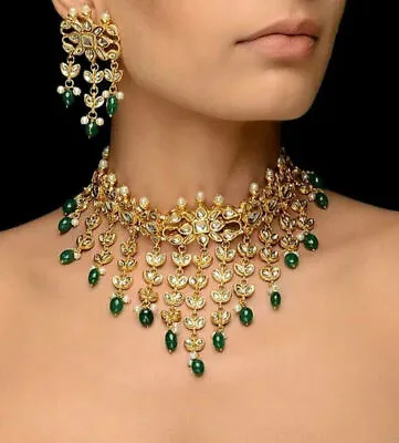 $58.88 • Buy Indian Gold Plated Kundan Wedding Jhalar Choker Necklace Set Bollywood Jewelry