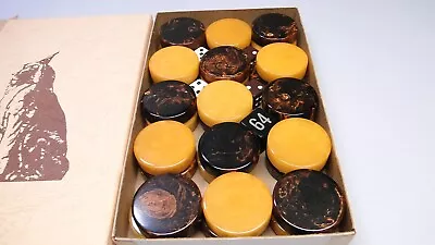 Vintage Bakelite Backgammon Brown & Butterscotch Yellow Game Pieces Lot W Dice • $220
