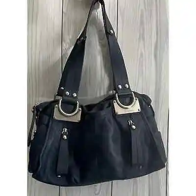 B Makowsky  Soft Navy Leather Handbag/Shoulder Bag With Silver Hardware  • $44