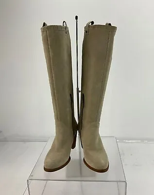 UGG Ava Beige Suede 1/2 Zip Stacked Heel Knee High Boots Size 6.5 • $50