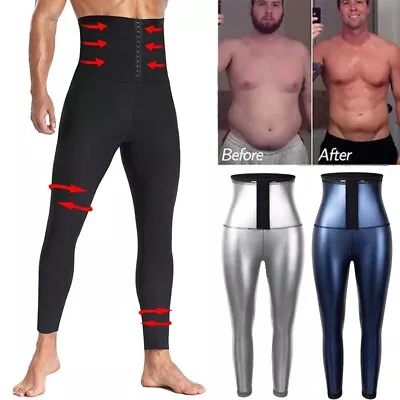 £9.79 • Buy Men Thermal Sauna Pants Waist Trainer Body Shaper Sweat Slim Yoga Leggings Gym