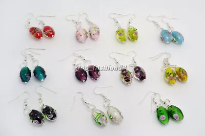 FREE Wholesale 5pairs Fashion Flower 3D Murano Glass Bead Silver Dangle Earrings • $0.01