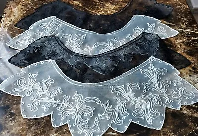 New Lace Collar Embroidery Applique Sewing -  Black & Off White - Sold As A Pair • £3