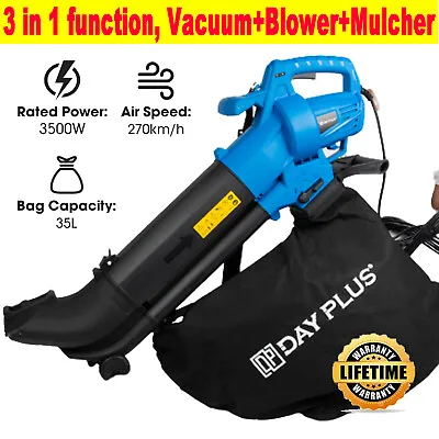 £38.90 • Buy Leaf Blower And Vacuum 3 In 1 3500W With Rake - Garden Vac & Shredder 35L Bag UK