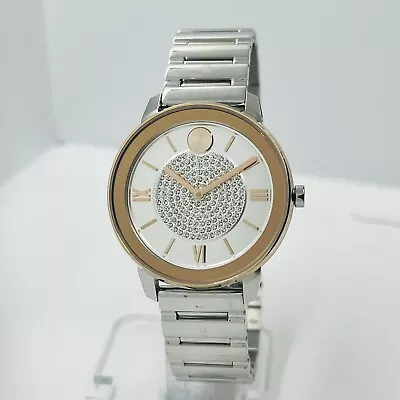 Movado BOLD Women's Silver/Rose Dazzling Pavé Crystals 32mm Steel Watch 3600660 • $220