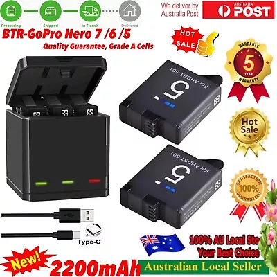 2x 2600mAh Rechargeable Battery &Led Triple Charger For GoPro Hero 5 6 7 Black • $46.98