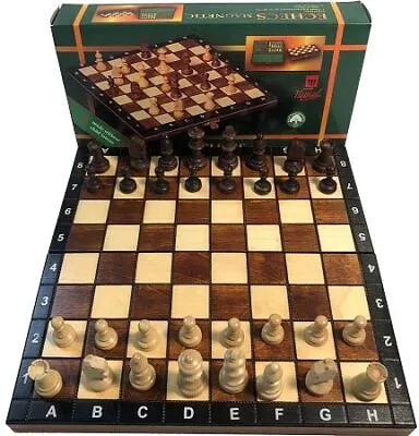 Brown 10 1/2 In Wood Magnetic Chess Set: 2 In King Travel Folding • $39.95