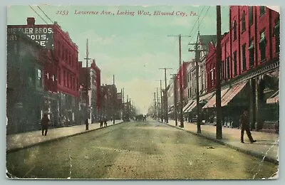 Ellwood City Pennsylvania~Lawrence Avenue West~Shoppers On Sidewalk~1910 • $9