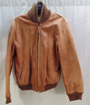 Vintage Banana Republic Cognac Tan Brown Leather Bomber Jacket Men's Medium • $89.99