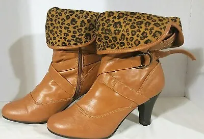 MAX Collection Tan Faux Leather Buckle Slouch Ankle Boots Women's Size 10 • $14