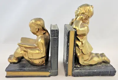 Vintage Asian Students Monks Bookends 1939 Armor Bronze Original • $24