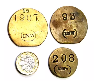 LONDON & NORTH WESTERN RAILWAY LNW LNWM COLLECTION X 3 BRASS PAY CHECK TOKENS • £14.99