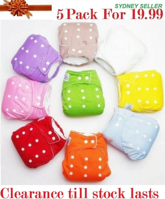 $17.99 • Buy 5X Pack  Modern Reusable Baby Cloth Adjustable  Nappies Diapers Bulk Nappy Syd