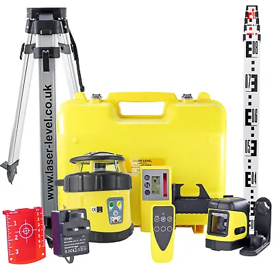 Rotary Laser Level Self Leveling For Ground-Works With Crossline & Tripod/Staff • £515.99