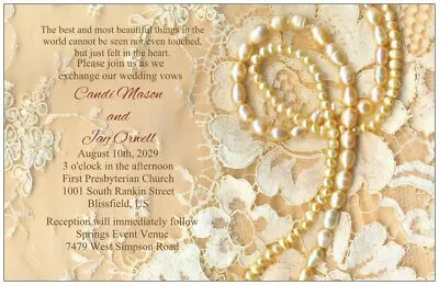 PEARLS & Lace Romantic 5X7 WEDDING Invitation Custom • £24.11