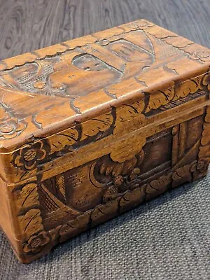 Vintage Oriental Hand Carved Wood Box L 10In X W 5.5In X H 5.5in X D 3.5in  • £19.94