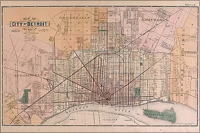 Poster Many Sizes; Map Of Detroit 1891 • $160.11