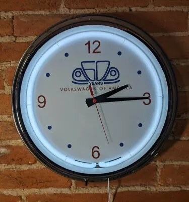 60 Years Volkswagen Of America Auto Car Garage Neon Light Chrome Clock Dealer • $299.90