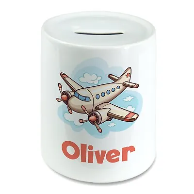 Personalised Any Name Aeroplane Kids Savings Money Box Piggy Bank. Boys Girls • £14.29