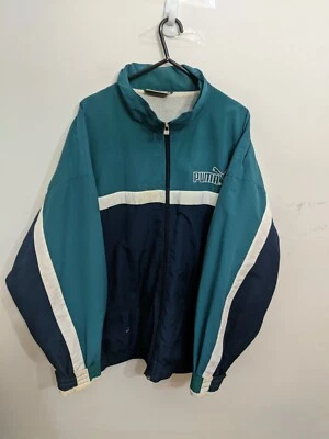 $45 • Buy Vintage PUMA Jacket Mens Medium Blue 90s Colourblock Tracksuit Top Adults