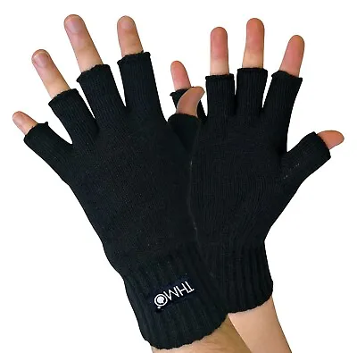 THMO - Mens Black 3M Thinsulate Insulation Lined Fingerless Gloves • $14.99