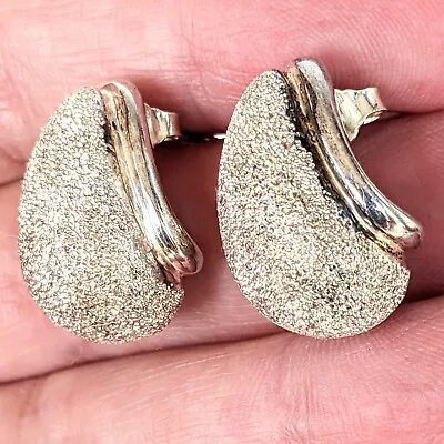 Vintage Signed Milor Italy Sterling Silver Puffy Teardrop Druzy Earrings Holiday • $25