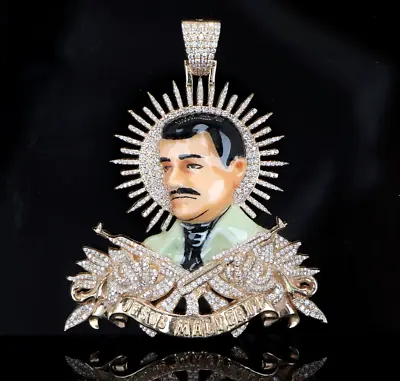 14K Yellow Gold Pave Diamond Mexican Charm Jesus Malverde Custom Made Pendant • $7800