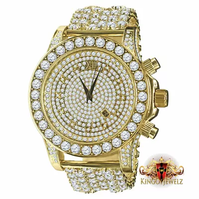 Gold Tone Solitaire Simulated Lab Diamond Custom Luxury Watch 6 Row Custom Band  • $149.99