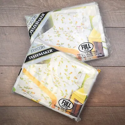 Vintage Tastemaker Full Fitted And Flat Sheet Set - White Yellow Rose Floral • $21.99