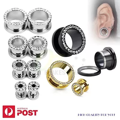 2x Surgical Steel Ear Tunnel Stretcher Piercing Plug Clear Gem Body Jewellery • $9.99