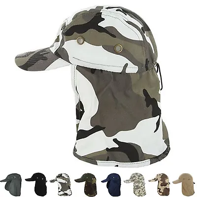 Baseball Cap Camping Boonie Fishing Ear Flap Sun Neck Cover Visor Camo Army Hat • $10.95