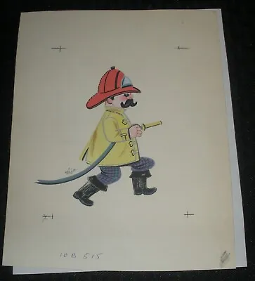HAPPY BIRTHDAY Cartoon Fireman W/ Moustache 6.5x8.25  Greeting Card Art #B515 • $25.25