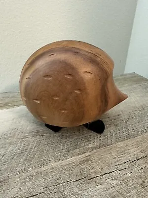Wooden Hedgehog Figurine Brown With Black Metal Feet Forest Animals • $18