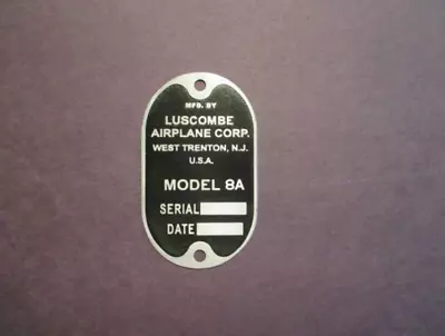 Luscombe Airplane Corporation 8A Data Plate West Trenton NJ • $54