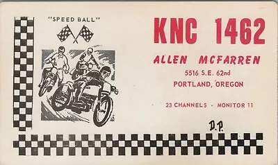 CB Radio QSL Postcard Motorcycle Race Comic Allen McFarren 1960s Portland Oregon • $9.81