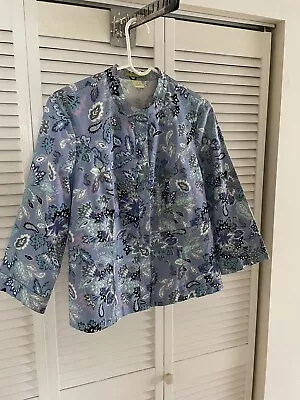 Sigrid Olsen Cotton Blend Paisley Jacket Blazer Size Med Blue Shades W/Turquoise • $5