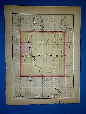 Antique 1873 Atlas Map ~ CRAWFORD - KALKASKA County MICHIGAN ~ Old Authentic  • $34