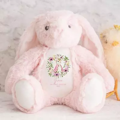 Personalised Pink Bunny Teddy Bear Baby Girl My 1st Easter New Baby Gift Rabbit • £16.95