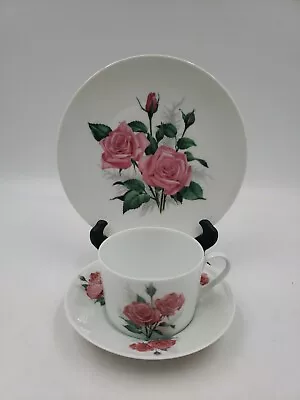 Vtg A. Lanternier Limoges Pink Rose Flowers 3 Pc Tea Cup Saucer & Plate DK3 • $29.99