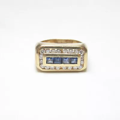 Mens Estate 14K Yellow Gold Natural Blue Sapphire And Diamond Ring 0.40 Cts • $1080