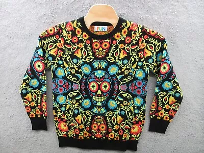 FUN.COM Sugar Skull Day Of The Dead Adult Men's Small Ugly Christmas Sweater • $29.99