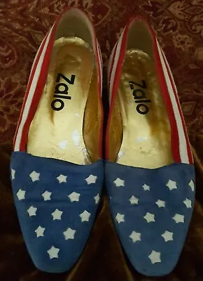 $130 • Buy Zalo Sz 6.5 M Slip On Flats Shoes Patriotic Red White Blue Leather Sole