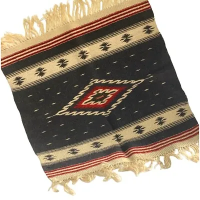 Mexican Saltillo Design Pattern Woven Textile Geometric Red Blue Beige 23x19 • $17.79