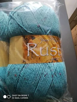 James Brett Rustic Tweed Aran With Wool Knitting Yarn 1x400g Dat53 Turquoise Mix • £14