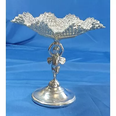 Vintage 1950s Silver Chrome Angel Cherub Bon Bon Candy Dish Footed Serving Tray • $42.50