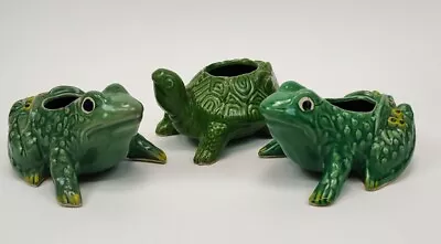 Lot Of 3 Unmarked Green Ceramic Frog And Turtle Planters • $31.45