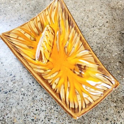 $18.99 • Buy Vintage California Pottery USA 810 Large Gold/Orange Drip Glaze Ashtray MCM 
