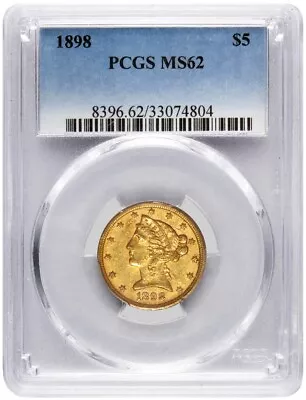 1898 $5 Liberty Head Half Eagle Gold PCGS MS62 Uncirculated Coin • $749.99